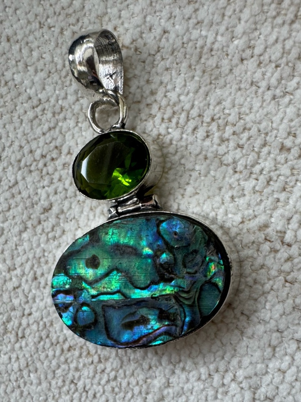 NWOT Sundance Sandbar Treasure Pendant, Peridot, Abalone, Sterling Silver
